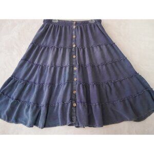 Womens Boho Peasant Tiered Casual Lightweight Chambray Midi Skirt XL Blue